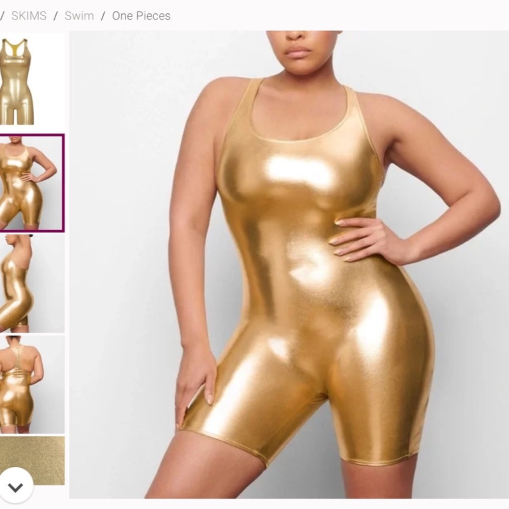 SKIMS NWT Swim Metallic Cycle Romper - Champagne - Picture 5 of 5